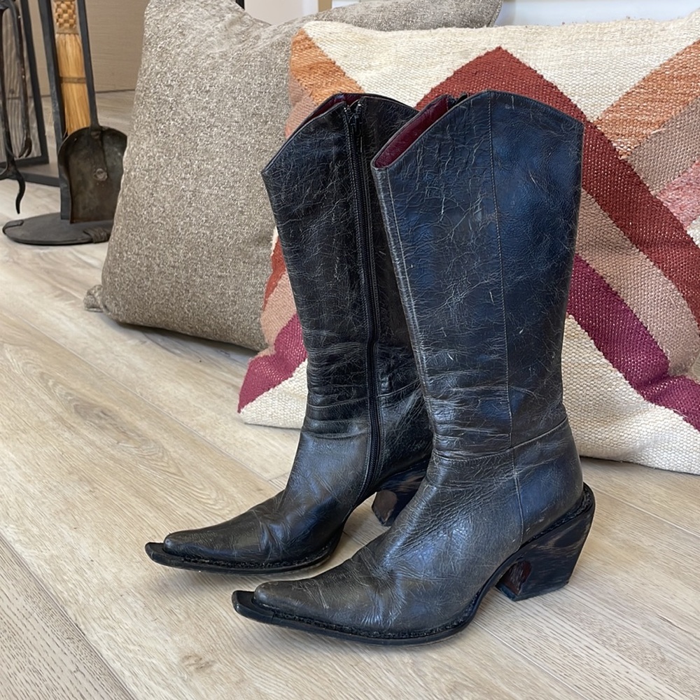 Charcoal grey leather fashion cowboy boots from early 2000’s.